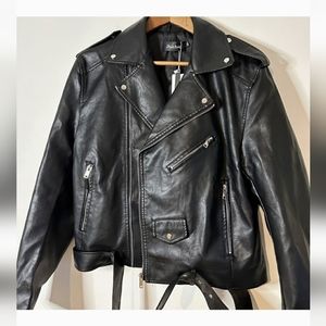 JHIChic NWT Women’s Black Faux Vegan Leather Moto Motorcycle Jacket, size XXL